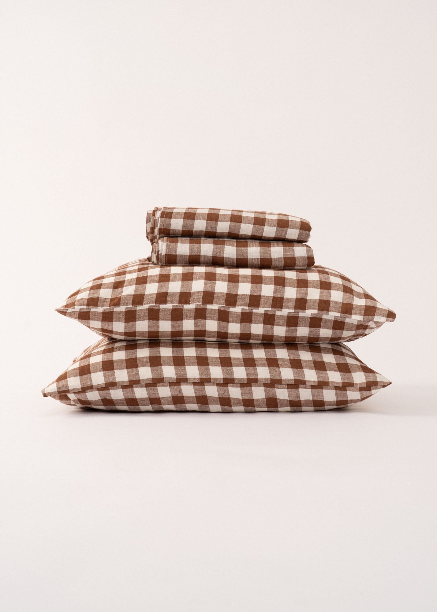 AmourLinen Linen sheets set Linen sheets set in Mocha Gingham Linen sheets set in Mocha Gingham